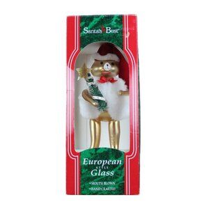 Santas Best Teddy Bear Christmas Ornament Blown Glass European Sty Vintage FLAWS